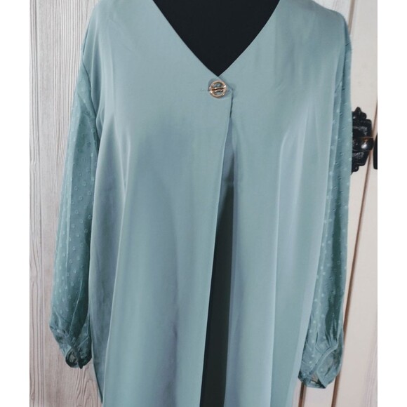 Bebonnie Women's Plus XXL Top Flowy Green Puff Sleeve Sheer SOFT Mesh NWT - Picture 15 of 15